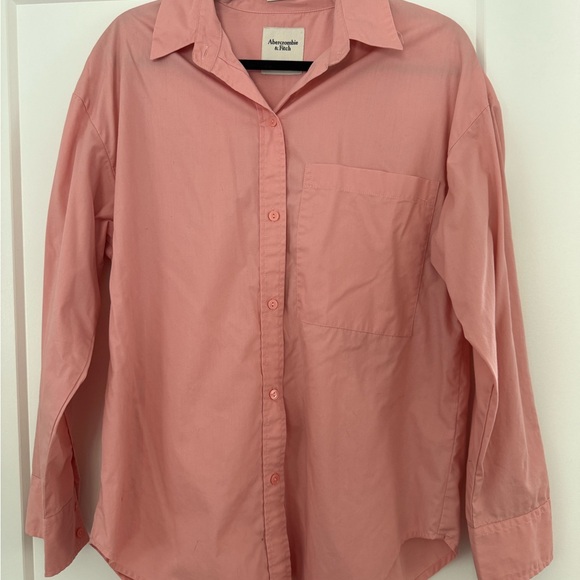 Abercrombie & Fitch Oversized Poplin ButtonDown Shirt Women’s Size S Salmon Pink - Picture 2 of 5